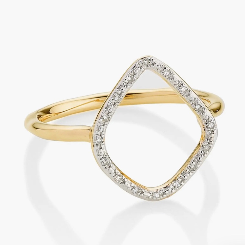NWT Monica Vinader 'Riva' Diamond Hoop Ring Yellow Gold Size 6.5 New